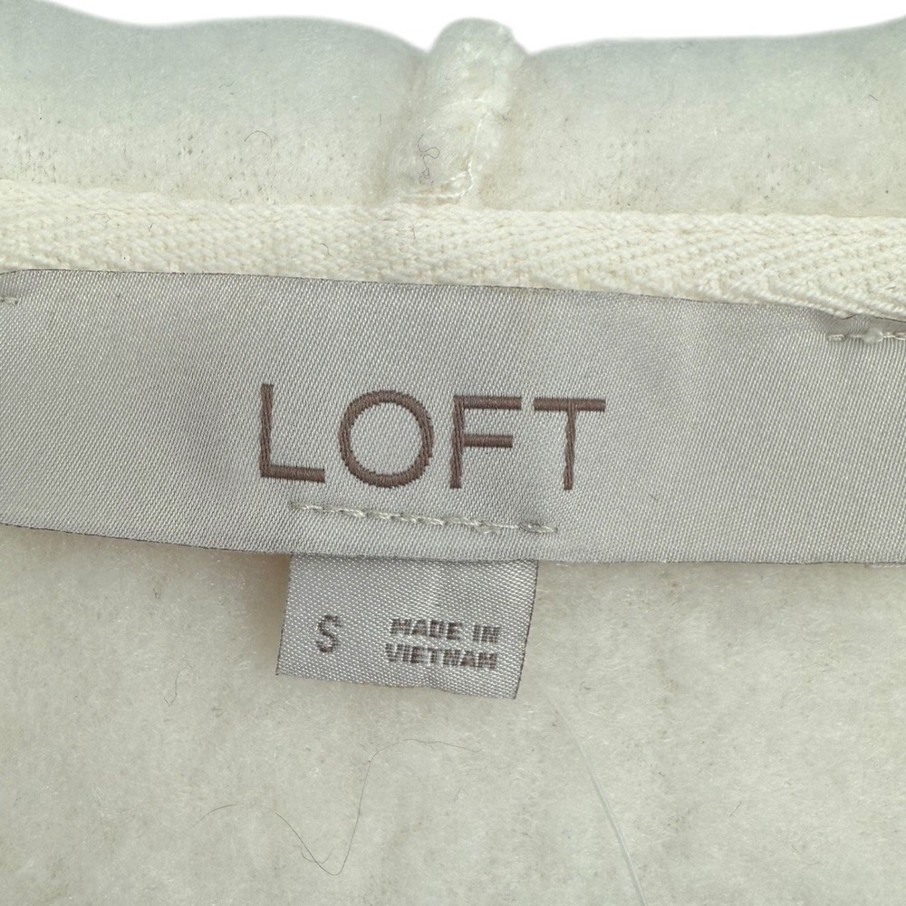 NWT LOFT V-Neck Sherpa Hoodie Ivory Pullover Sweater Top Size Small Cozy Lounge‎ - Picture 3 of 14